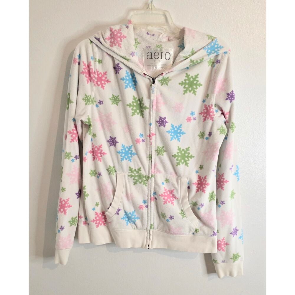 Aero Full Zip Hoodie White w/Pastel Snowflakes Girl's XL/TG 100% Polyester